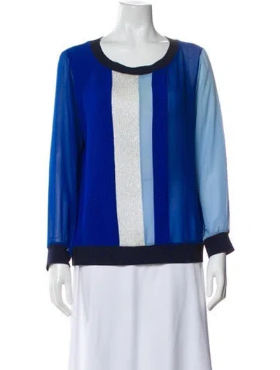 Pre-owned Sandro Patterned Crew Neck Blouse In Blue