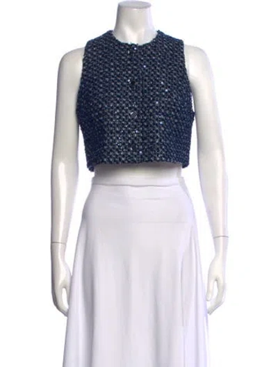 Pre-owned Sandro Patterned Crew Neck Crop Top In Black
