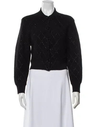 Pre-owned Sandro Patterned Crew Neck Sweater In Black