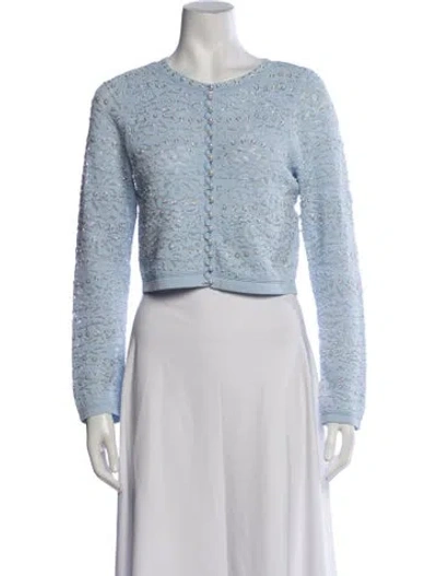 Pre-owned Sandro Patterned Crew Neck Sweater In Blue
