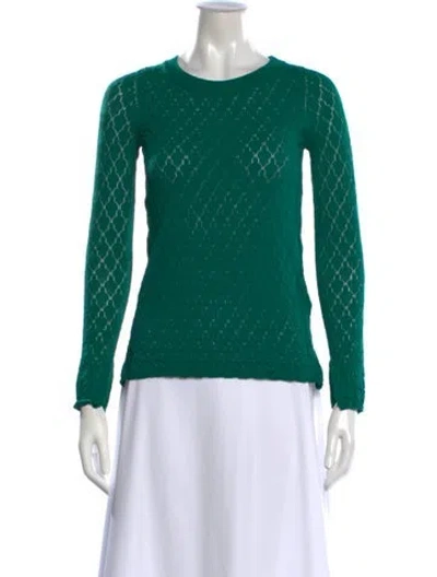 Pre-owned Sandro Patterned Crew Neck Sweater In Green