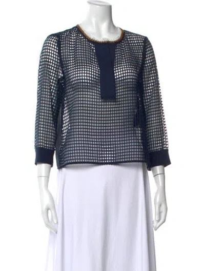 Pre-owned Sandro Patterned Crew Neck Top In Blue