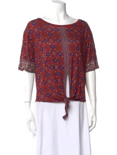 Pre-owned Sandro Patterned Crew Neck Top In Red