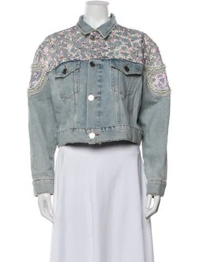Pre-owned Sandro Patterned Denim Jacket In Blue