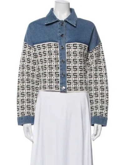 Pre-owned Sandro Patterned Denim Jacket In Blue