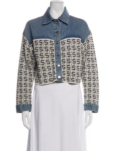 Pre-owned Sandro Patterned Denim Jacket In Blue