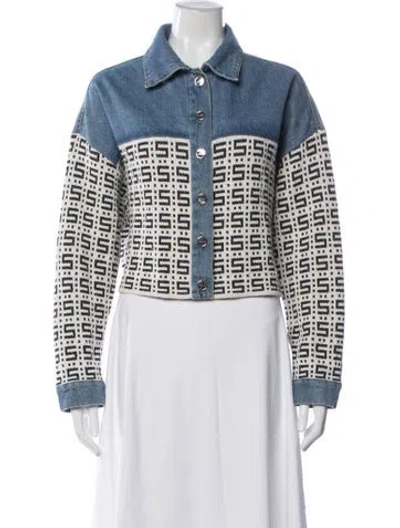 Pre-owned Sandro Patterned Denim Jacket In Blue
