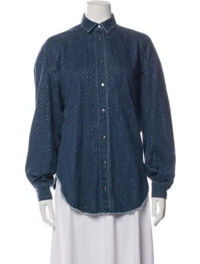 Pre-owned Sandro Patterned Denim Jacket In Blue