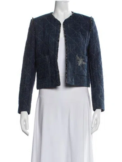 Pre-owned Sandro Patterned Denim Jacket In Blue