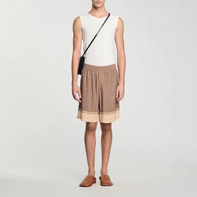 Sandro Patterned Flowy Bermuda Shorts In Brown