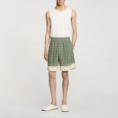 Sandro Patterned Flowy Bermuda Shorts In Green