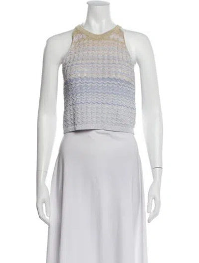 Pre-owned Sandro Patterned Halterneck Crop Top In White
