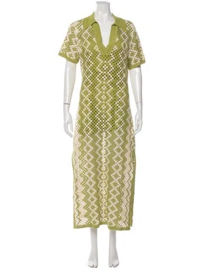 Pre-owned Sandro Patterned Long Dress In Green