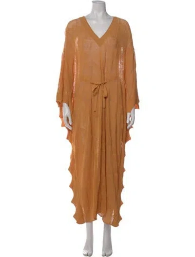 Pre-owned Sandro Patterned Long Dress W/ Tags In Orange
