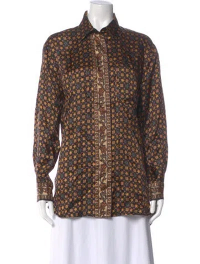 Pre-owned Sandro Patterned Long Sleeve Blouse In Brown