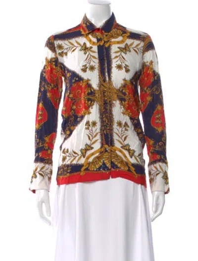 Pre-owned Sandro Patterned Long Sleeve Blouse In White
