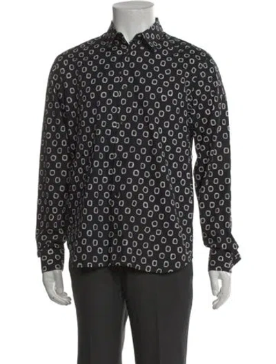Pre-owned Sandro Patterned Long Sleeve Dress Shirt In Black