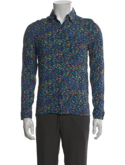 Pre-owned Sandro Patterned Long Sleeve Shirt In Blue