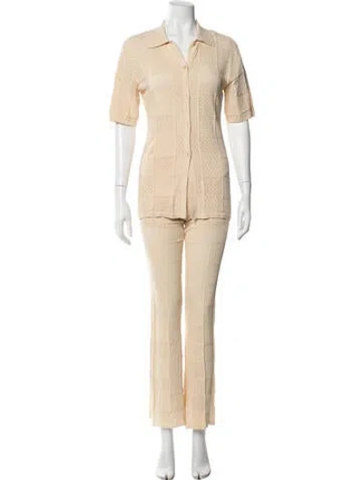 Pre-owned Sandro Patterned Mesh Accents Pant Set In Neutrals