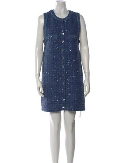 Pre-owned Sandro Patterned Mini Dress In Blue