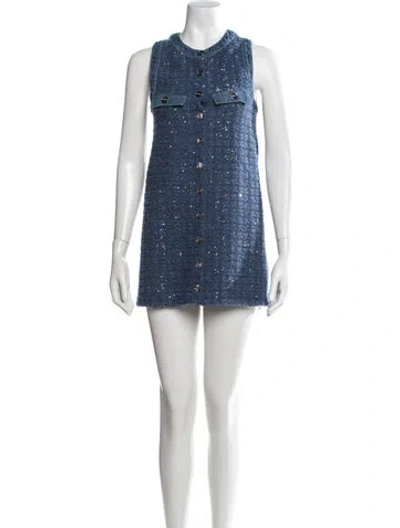 Pre-owned Sandro Patterned Mini Dress W/ Tags In Blue