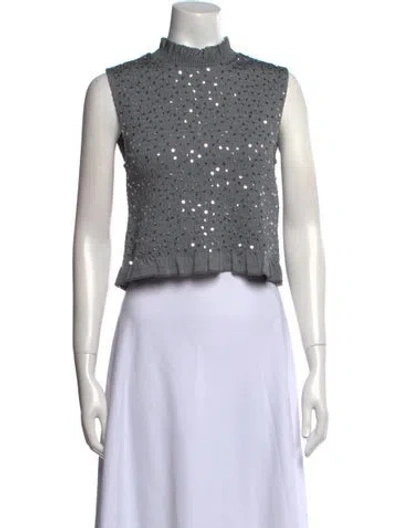 Pre-owned Sandro Patterned Mock Neck Crop Top W/ Tags In Black