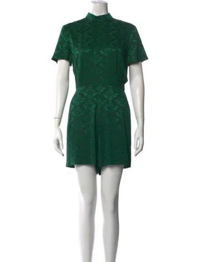 Pre-owned Sandro Patterned Mock Neck Romper In Green
