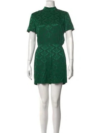 Pre-owned Sandro Patterned Mock Neck Romper In Green