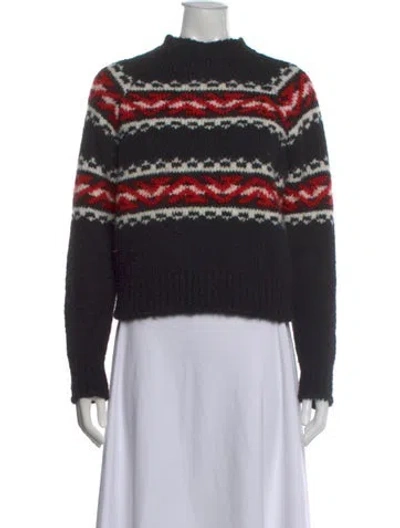 Pre-owned Sandro Patterned Mock Neck Sweater In Black