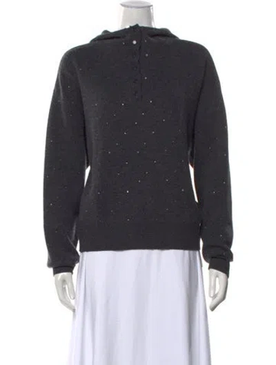Pre-owned Sandro Patterned Mock Neck Sweater In Grey