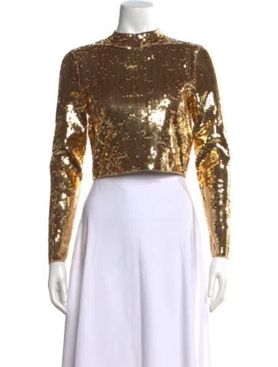 Pre-owned Sandro Patterned Mock Neck Sweater W/ Tags In Gold
