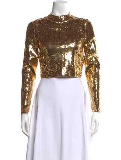 Pre-owned Sandro Patterned Mock Neck Sweater W/ Tags In Gold