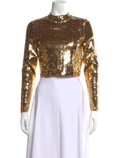 Pre-owned Sandro Patterned Mock Neck Sweater W/ Tags In Gold