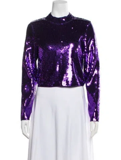 Pre-owned Sandro Patterned Mock Neck Sweater W/ Tags In Purple