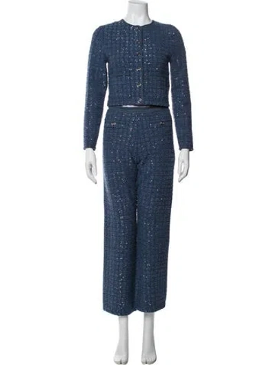 Pre-owned Sandro Patterned Pant Set In Blue