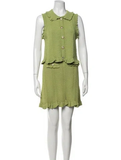 Pre-owned Sandro Patterned Pleated Accents Skirt Set In Green