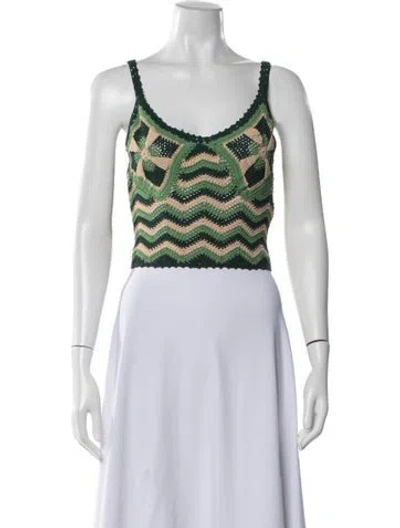 Pre-owned Sandro Patterned Scoop Neck Crop Top In Green