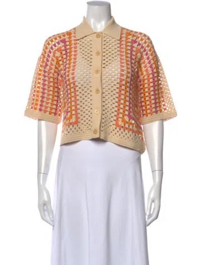 Pre-owned Sandro Patterned Short Sleeve Polo In Neutral