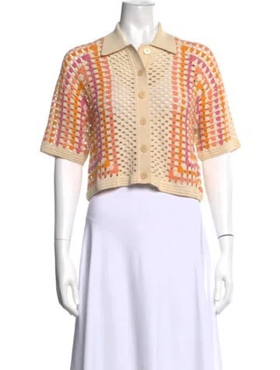 Pre-owned Sandro Patterned Short Sleeve Polo In Neutrals