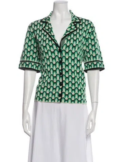 Pre-owned Sandro Patterned Short Sleeve Top In Green