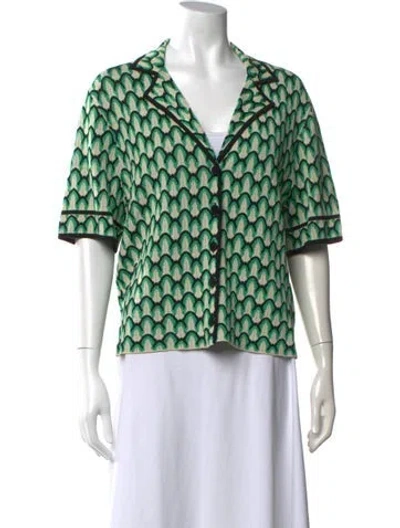 Pre-owned Sandro Patterned Short Sleeve Top In Green