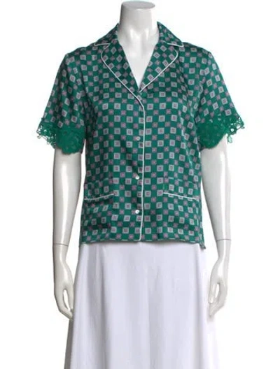 Pre-owned Sandro Patterned Short Sleeve Top In Green/red/white