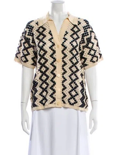 Pre-owned Sandro Patterned Short Sleeve Top In Neutral