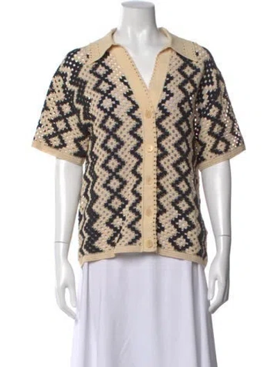 Pre-owned Sandro Patterned Short Sleeve Top In Neutral