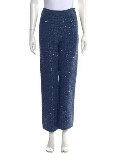 Pre-owned Sandro Patterned Straight Leg Pants W/ Tags In Blue