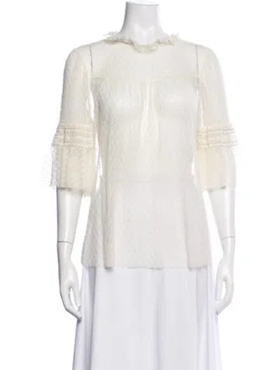 Pre-owned Sandro Patterned Three-quarter Sleeve Blouse In Neutrals
