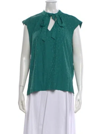 Pre-owned Sandro Patterned Tie Neck Blouse In Green