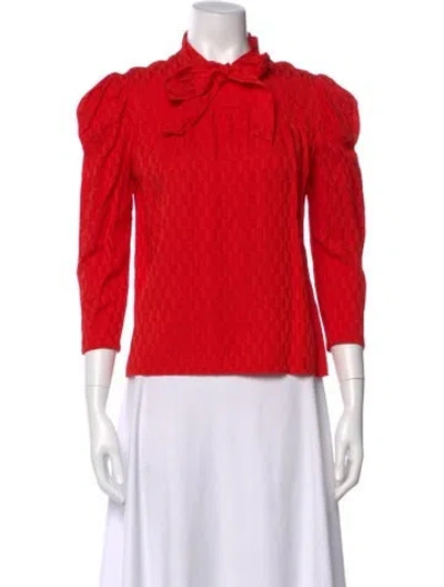 Pre-owned Sandro Patterned Tie Neck Blouse In Red
