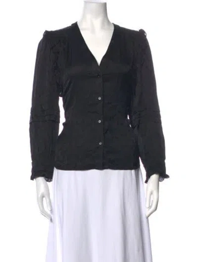 Pre-owned Sandro Patterned V-neck Blouse In Black