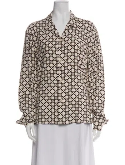 Pre-owned Sandro Patterned V-neck Blouse In Green